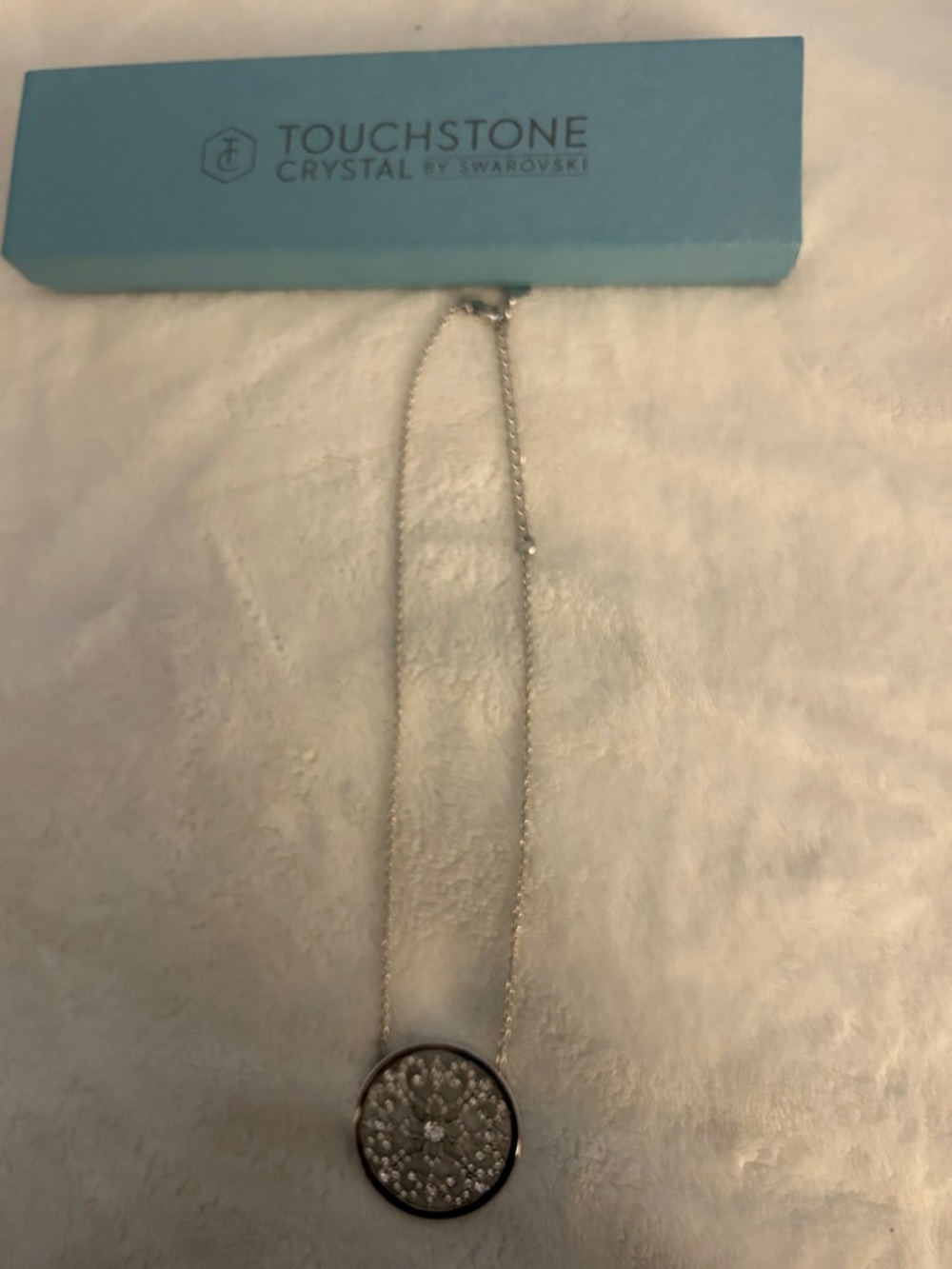 Touchstone Crystal Silver Pavé Disc Pendant Necklace - Silver